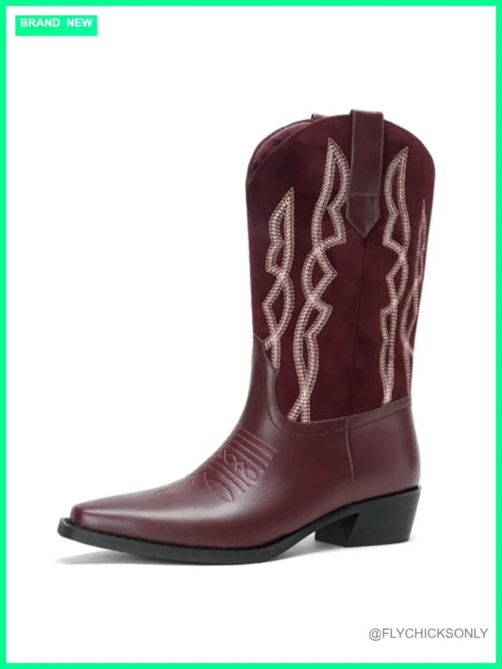 Women's Cowboy Boots Western Mid Calf Embroidery Patchwork Suede Cowgirl Boots